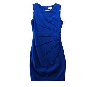 Calvin Klein Sleeveless Sheath Dress Womens 6 Royal Blue Stretch Ruched
